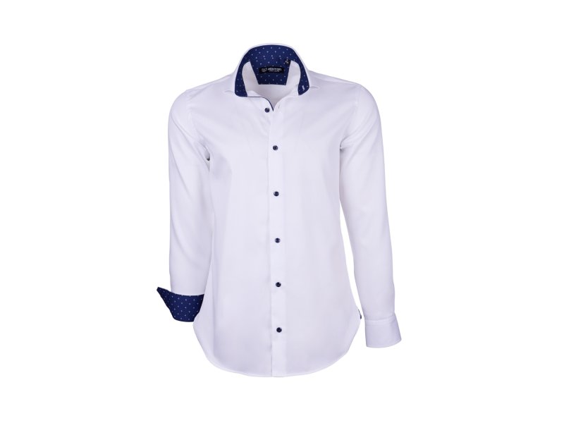 chemise blanche à revers bleu marine