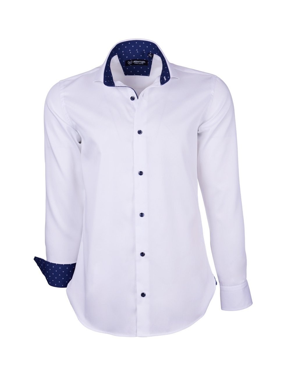 chemise blanche à revers bleu marine