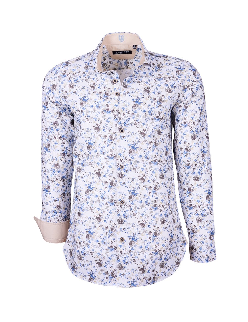 chemise imprimé floral revers beige