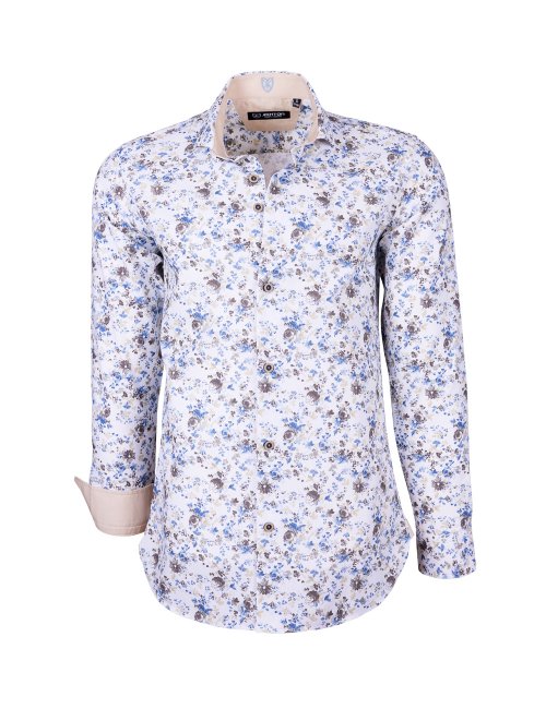 chemise imprimé floral revers beige