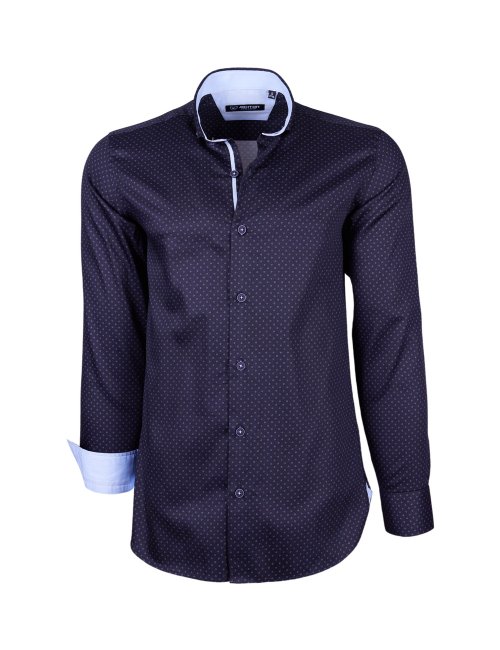 Chemise marine imprimé à revers bleu ciel