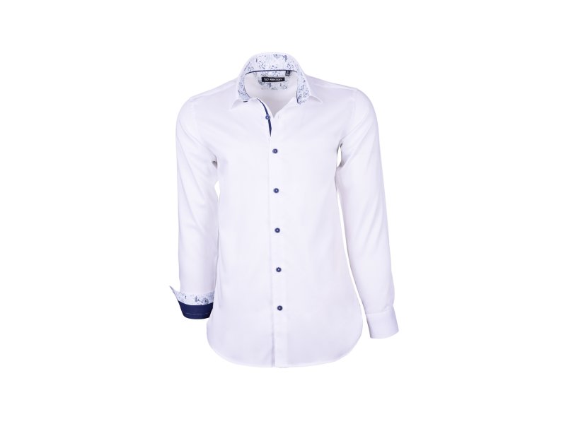 Chemise blanche à revers bleu marine