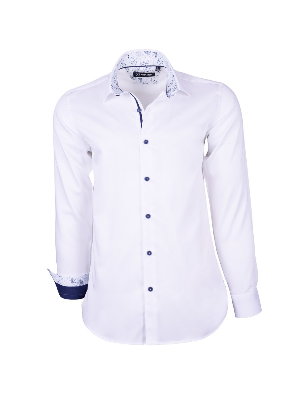 Chemise blanche à revers bleu marine