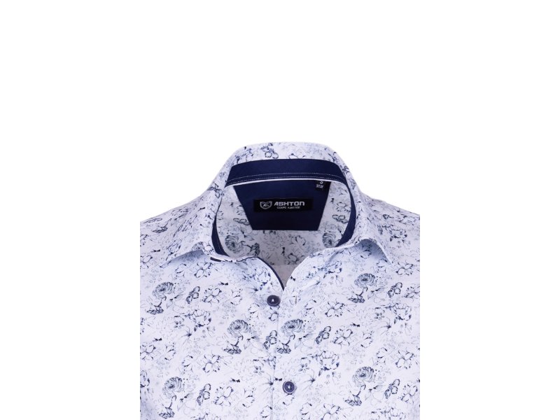 Chemise fleuri à revers marine