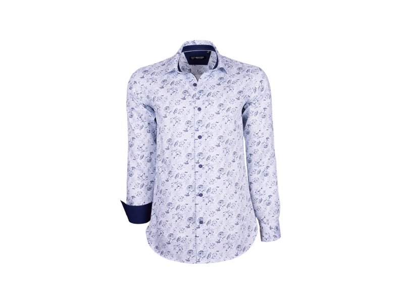 Chemise fleuri à revers marine