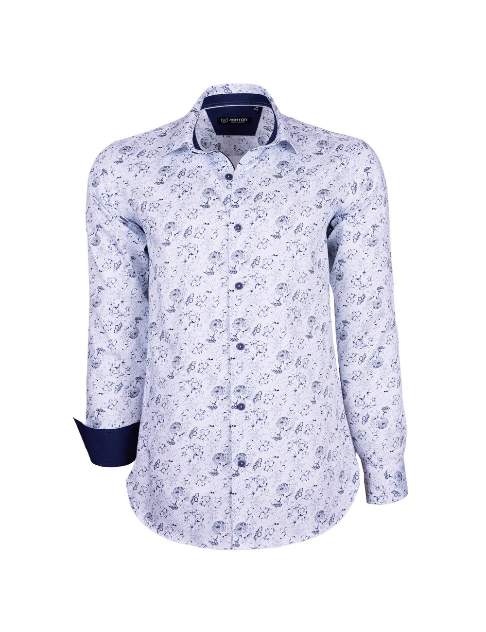 Chemise fleuri à revers marine