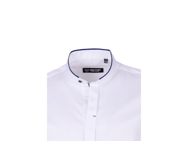 Chemise blanche col mao revers marine