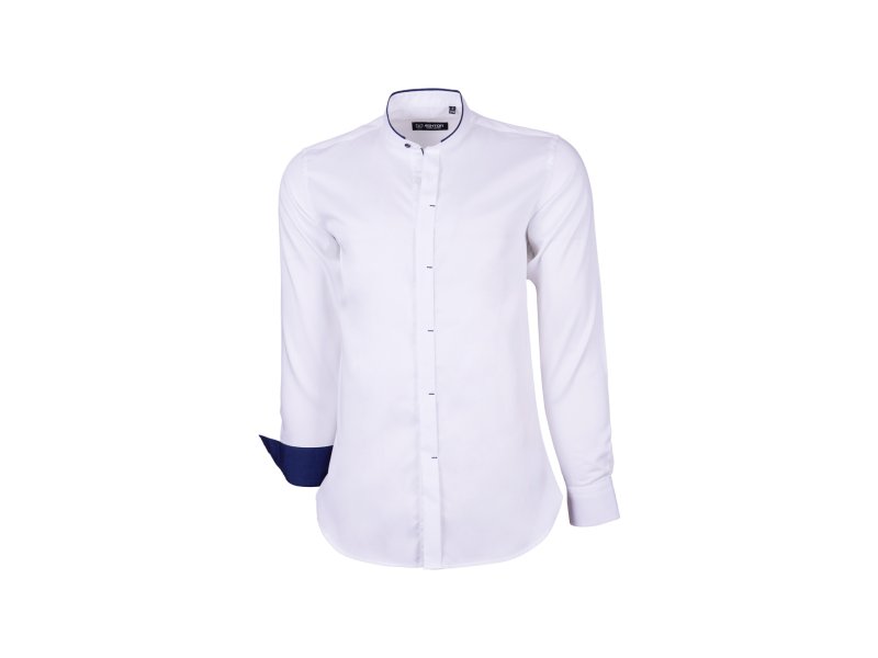 Chemise blanche col mao revers marine