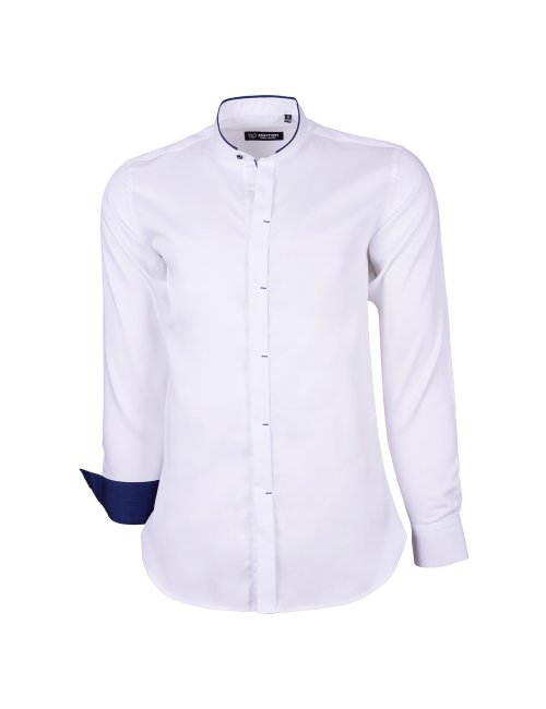 Chemise blanche col mao revers marine