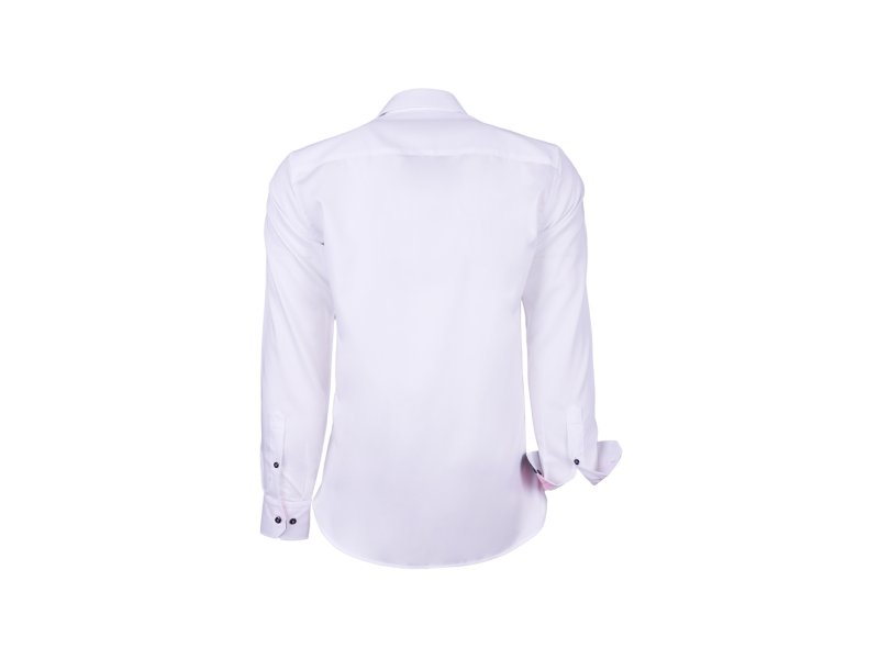 Chemise blanche à revers bleu marine et rose