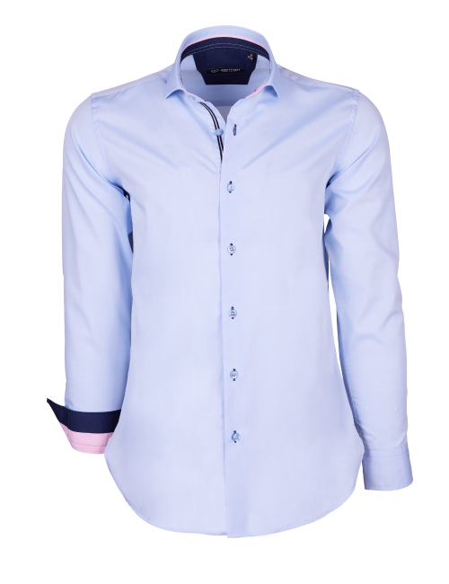 Chemise bleu ciel intérieur rose