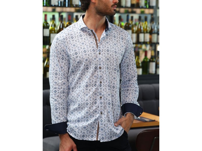 Chemise blanche imprimée bleu marine