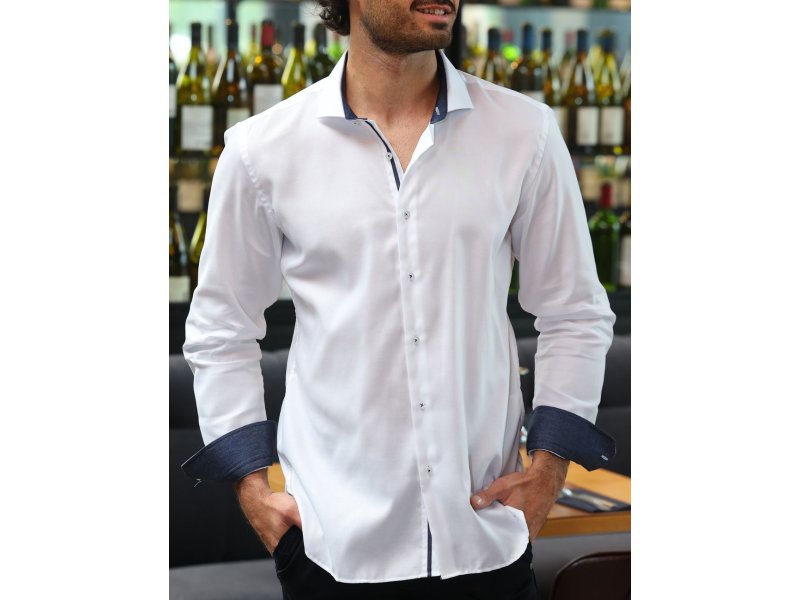 Chemise blanche coudière bleu